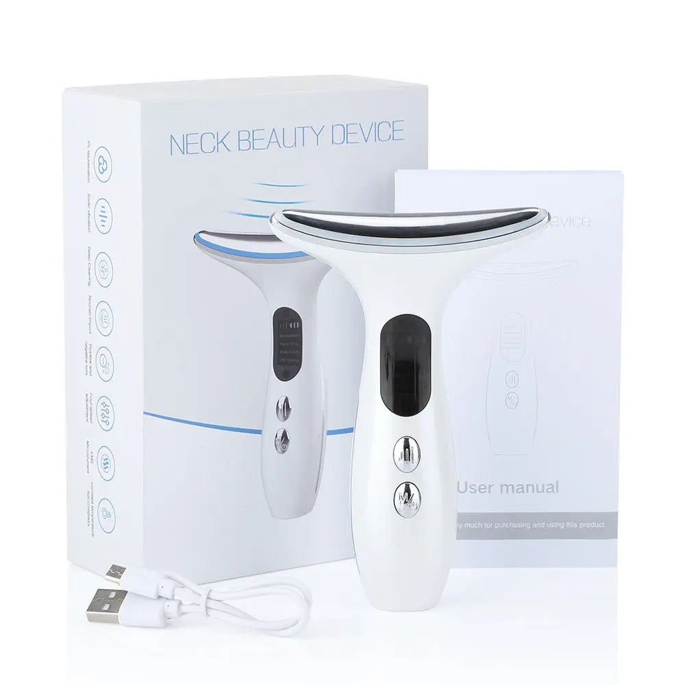 EMS Face Neck Beauty Device 3 Colors LED Photon Therapy Skin Tighten 4 Modes Reduce Double Chin Anti Wrinkle Remove Skin Care GlowingShell