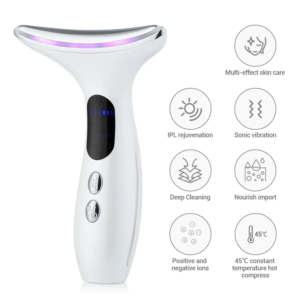 EMS Face Neck Beauty Device 3 Colors LED Photon Therapy Skin Tighten 4 Modes Reduce Double Chin Anti Wrinkle Remove Skin Care GlowingShell